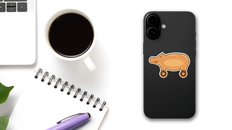Wooden Hippo Icon Sticker on a Phone (New) example