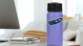 Wooden Row Boat Drawing Sticker on a Water Bottle (New) example