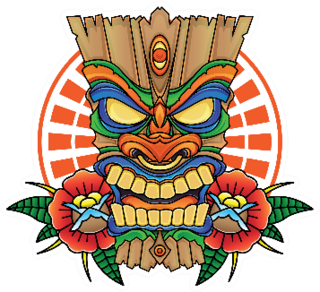 Wooden Tiki Mask Tribal Marks And Flowers Sticker