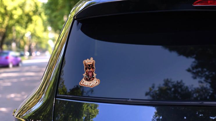 Woof Danger Doberman Sticker on a Rear Car Window (New) example