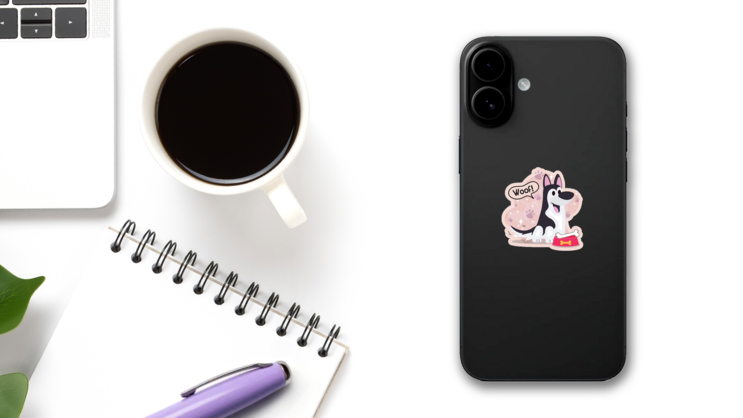 Woof Husky Sticker on a Phone (New) example