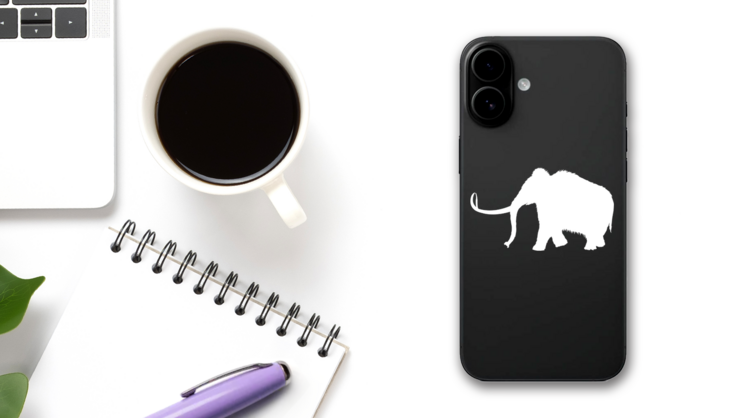 Woolly Mammoth Dinosaur Walking Sticker on a Phone (New) example