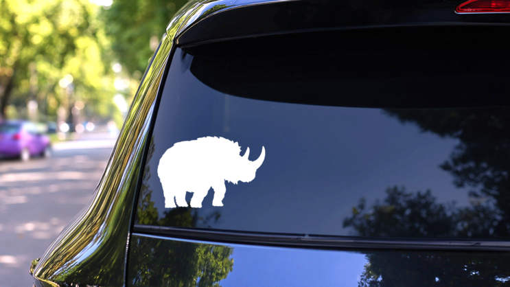 Woolly Rhinoceros Dinosaur Sticker on a Rear Car Window (New) example