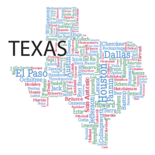 Word Art Counties And Major Cities In The State Of Texas Sticker