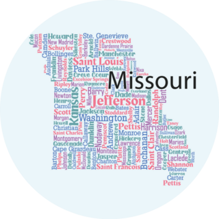 Word Art Map  Of Missouri. Sticker
