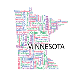 Word Art Map With Major Cities Of Minnesota Sticker