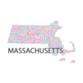 Word Art Massachusetts Map Sticker