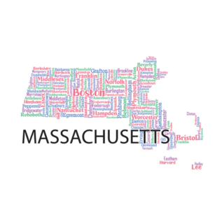 Word Art Massachusetts Map Sticker