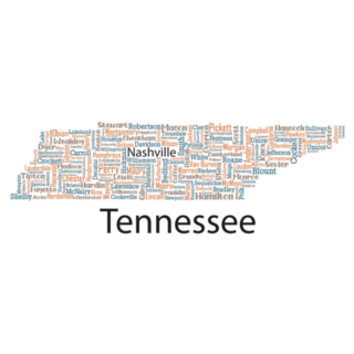 Word Cloud Art Including All Counties In Tennessee Sticker