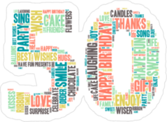 Word Cloud Fiftieth Birthday Sticker