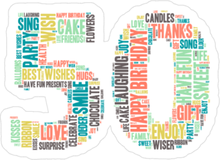 Word Cloud Fiftieth Birthday Sticker