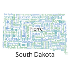 Word Cloud Map With All Counties Of South Dakota Sticker