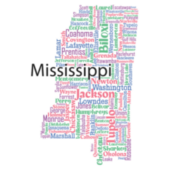 Word Map Of Mississippi With Cities Sticker