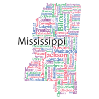 Word Map Of Mississippi With Cities Sticker