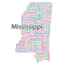 Word Map Of Mississippi With Cities Sticker