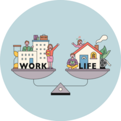 Work And Home Life Balance, WFH Scale Illustration Sticker