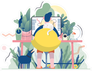 Working from Home in a Tropical Garden Sticker