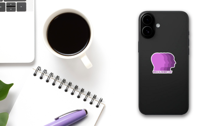 World Alzheimer Day Purple Faces Sticker on a Phone (New) example