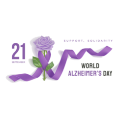 World Alzheimers Day Banner Ribbon And Rose Sticker