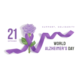 World Alzheimers Day Banner Ribbon And Rose Sticker