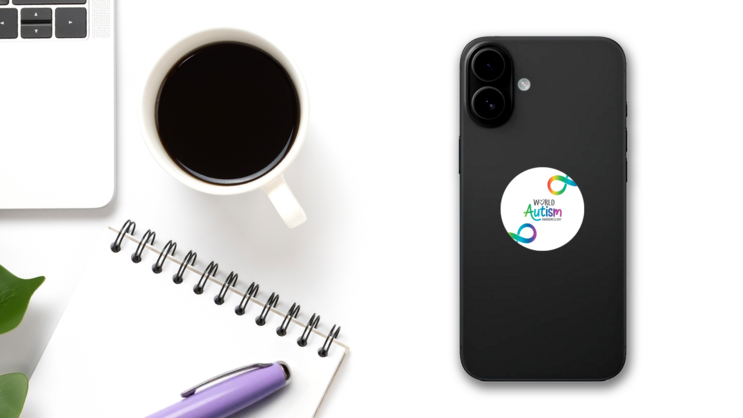 World Autism Awareness Anniversary Colorful Sticker on a Phone (New) example