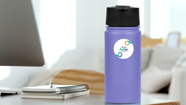 World Autism Awareness Anniversary Colorful Sticker on a Water Bottle (New) example