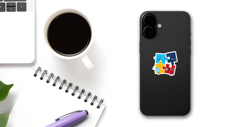 World Autism Awareness Day, April 2 Cute Puzzle Sticker on a Phone (New) example