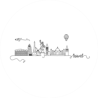 World Famous Cities Skyline Doodle Hot Air Balloon Sticker