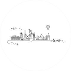 World Famous Cities Skyline Doodle Hot Air Balloon Sticker
