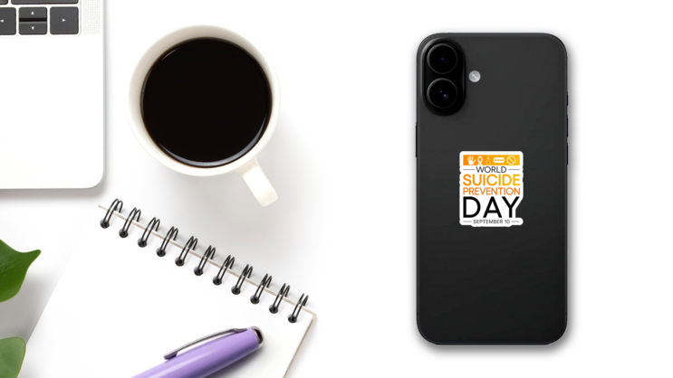 World Suicide Prevention Day Orange Illustration Sticker on a Phone (New) example