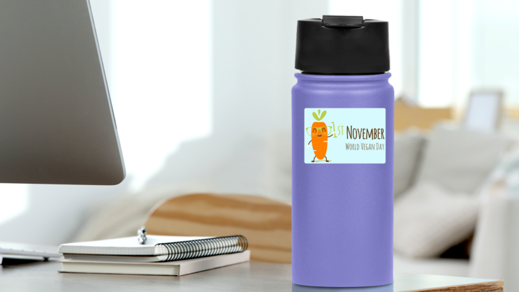 World Vegan Day With A Carrot Sticker on a Water Bottle (New) example