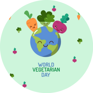 World Vegetarian Day With Cute Earth Sticker