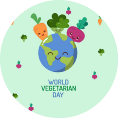 World Vegetarian Day With Cute Earth Sticker