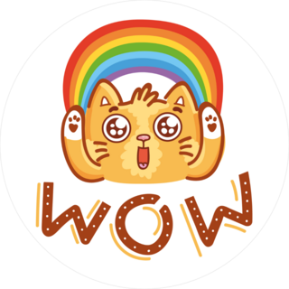 WOW Excited Cat And Rainbow Sticker