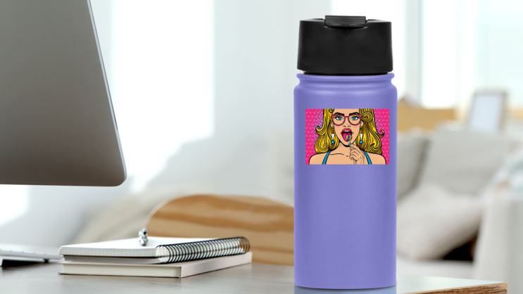 Wow Female Lollipop Sticker on a Water Bottle (New) example