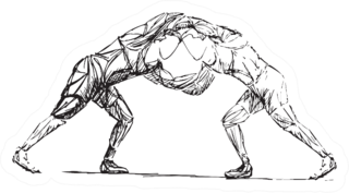 Wrestling Coach Two Stylized Athletes Sketch Sticker