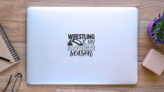 Wrestling Is My Favorite Season Text Sticker on a Laptop (New) example