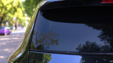 Wrestling Mom Text Sticker on a Rear Car Window (New) example