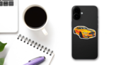 Yellow and Black Mustang Sports Car Sticker on a Phone (New) example