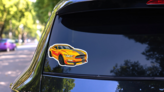 Yellow and Black Mustang Sports Car Sticker on a Rear Car Window (New) example