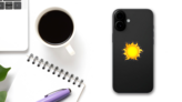 Yellow and Orange Flaming Sun Sticker on a Phone (New) example