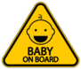 Yellow Baby on Board Sign Sticker with Happy Baby