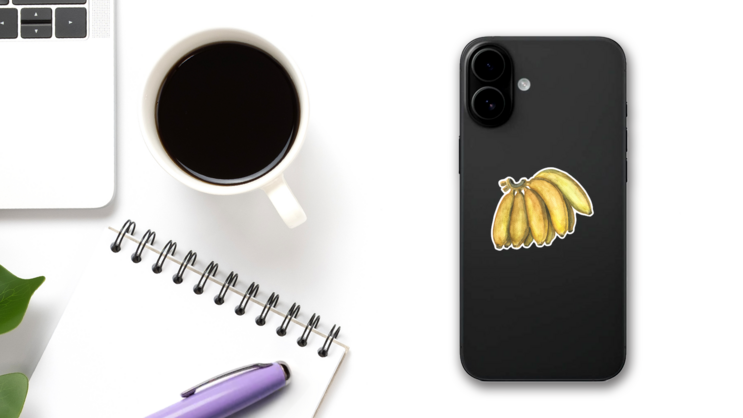 Yellow Banana Bunch Sticker on a Phone (New) example