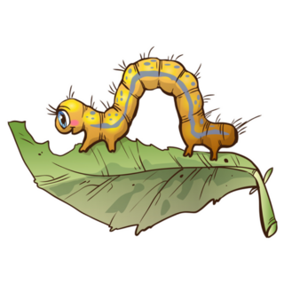 Yellow Caterpillar On The Leaf Sketch Sticker