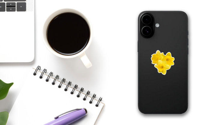 Yellow Daffodil Cluster Isolated Sticker on a Phone (New) example