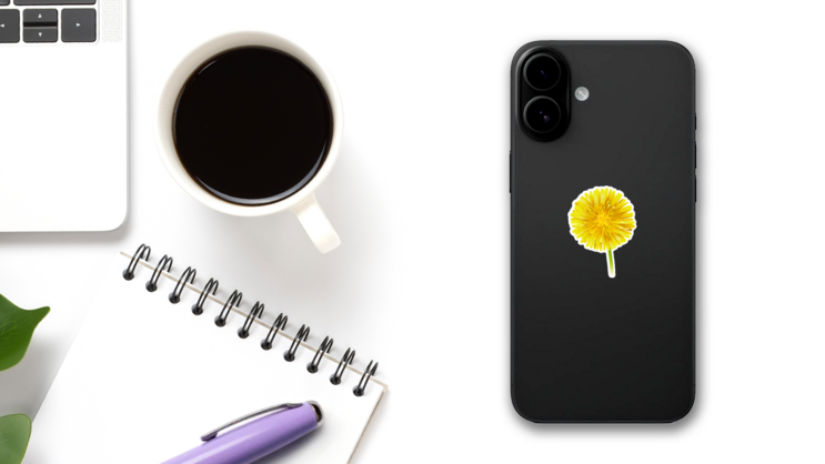 Yellow Dandelion Sticker on a Phone (New) example