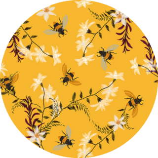 Yellow Embroidery Bee, Butterfly, And Flowers Sticker