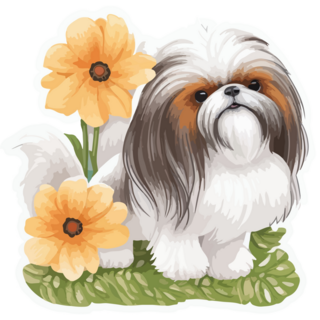 Yellow Flower Shih Tzu Sticker