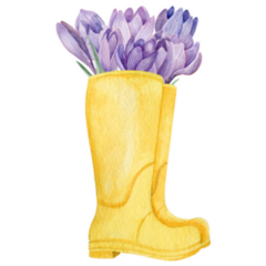 Yellow Garden Boots With Purple Crocuses Watercolor Sticker