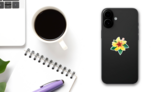 Yellow Hibiscus Flower with Green Leaves Sticker on a Phone (New) example
